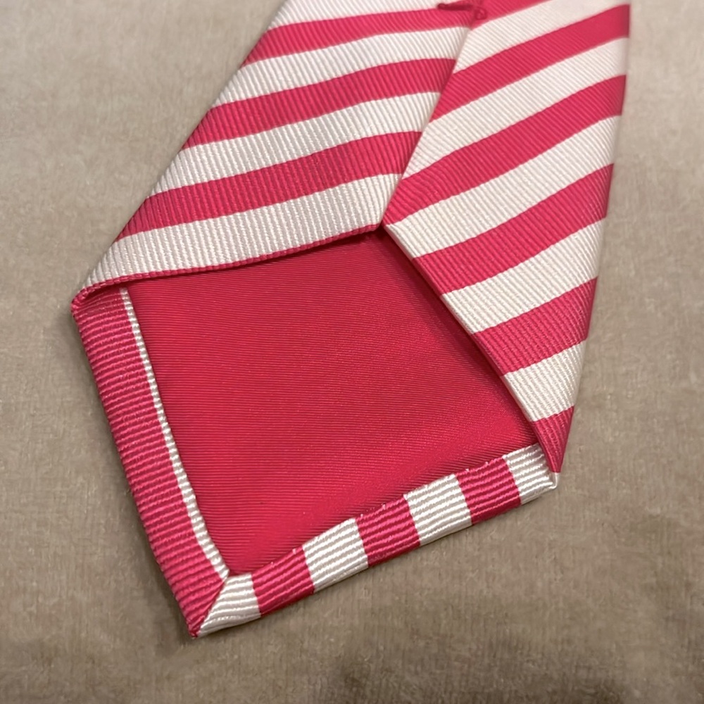 Vintage VICOMTE ARTHUR PALM BEACH Pink & White silk striped men’s necktie 3.75” - Picture 3 of 6